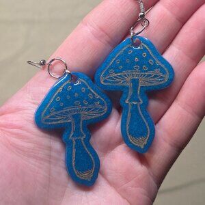 Blue Acrylic Mushroom Earrings